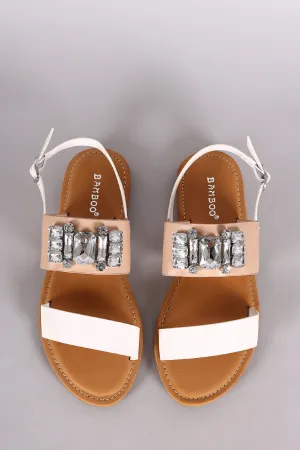 Bamboo Double Band Bejeweled Flat Sandal