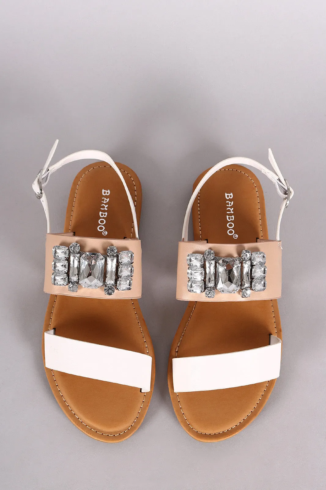 Bamboo Double Band Bejeweled Flat Sandal