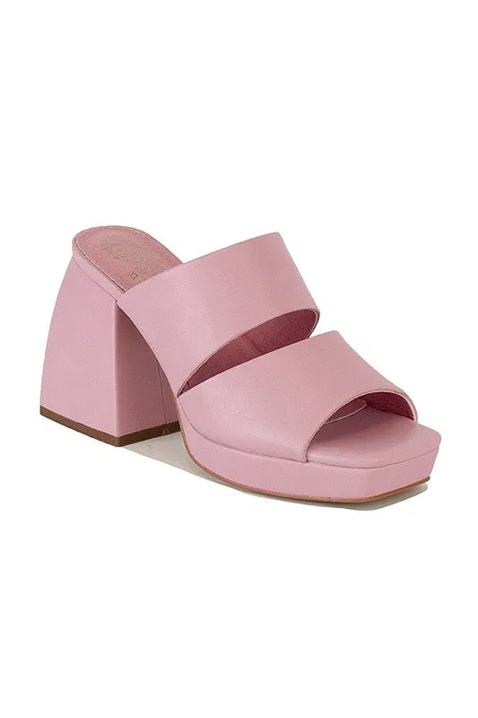 Chunky Mule Platform Sandals Women's Shoes Strappy Chunky High Heels in Pink Mules KESLEY