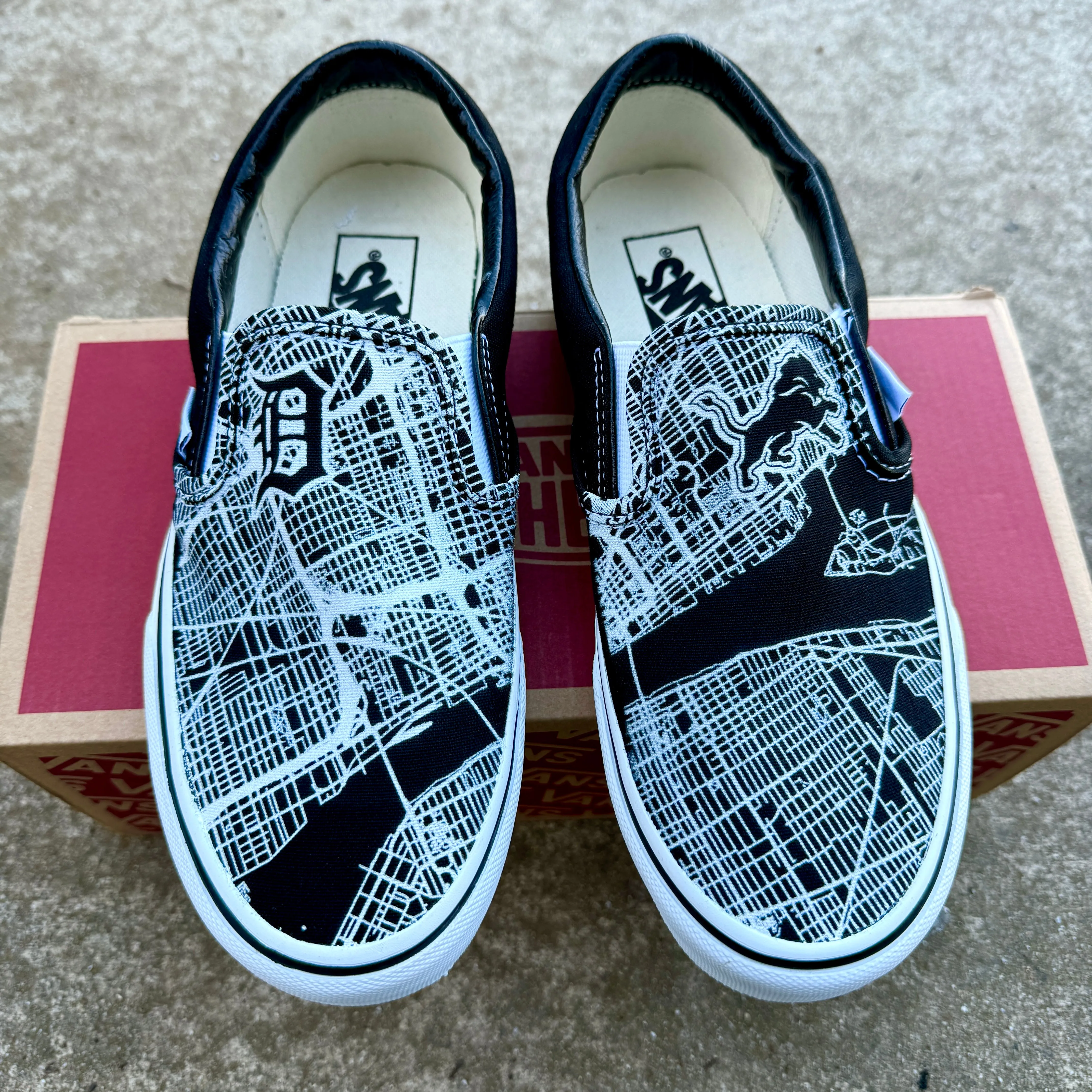 Detroit Inspired Black Vans Slip On Shoes - Custom Vans Shoes for Men and Women