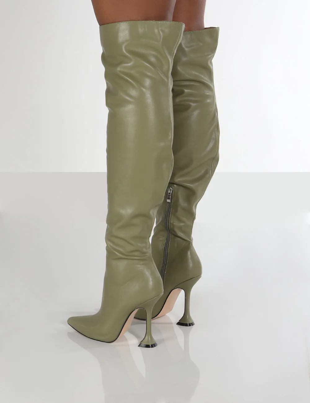 Indica Khaki PU Over The Knee Boots