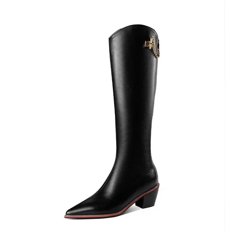 Luxury Leather Pointed Toe Tall Boots