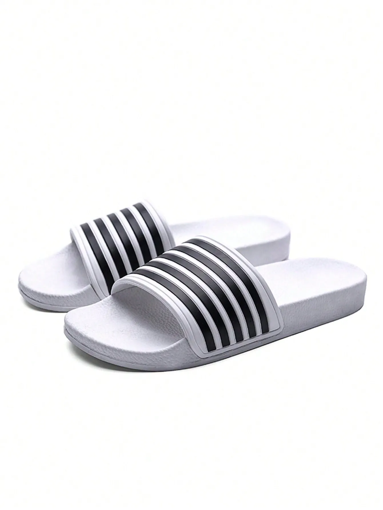 Men's Plus Size Black And White Striped Slippers For Summer, Fashionable Waterproof And Odor-Resistant House Slippers For Indoor And Outdoor Use, Beach Slides