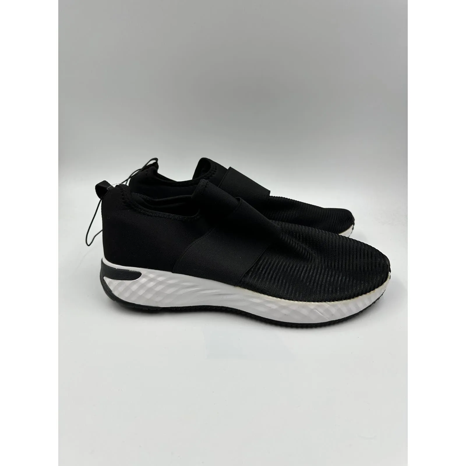 Men's Size 8, Black Slip-on Casual Sneakers with Thick White Sole