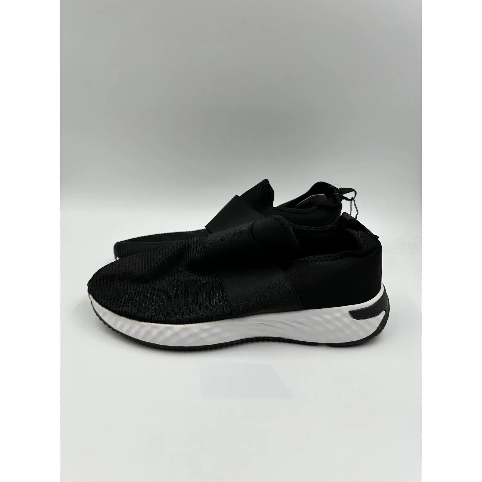 Men's Size 8, Black Slip-on Casual Sneakers with Thick White Sole