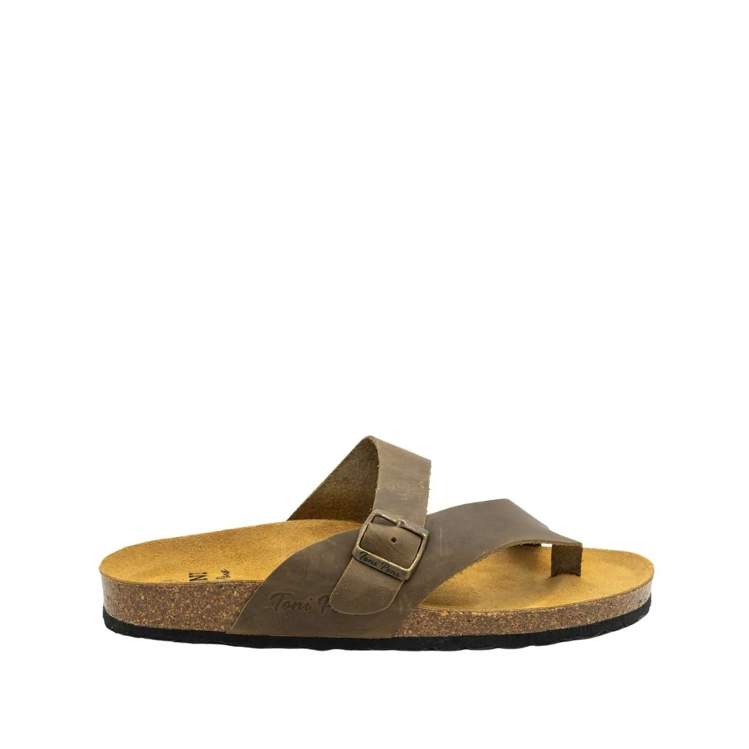 Plain Leather Open-Toe Slippers for Men - Graz-PE