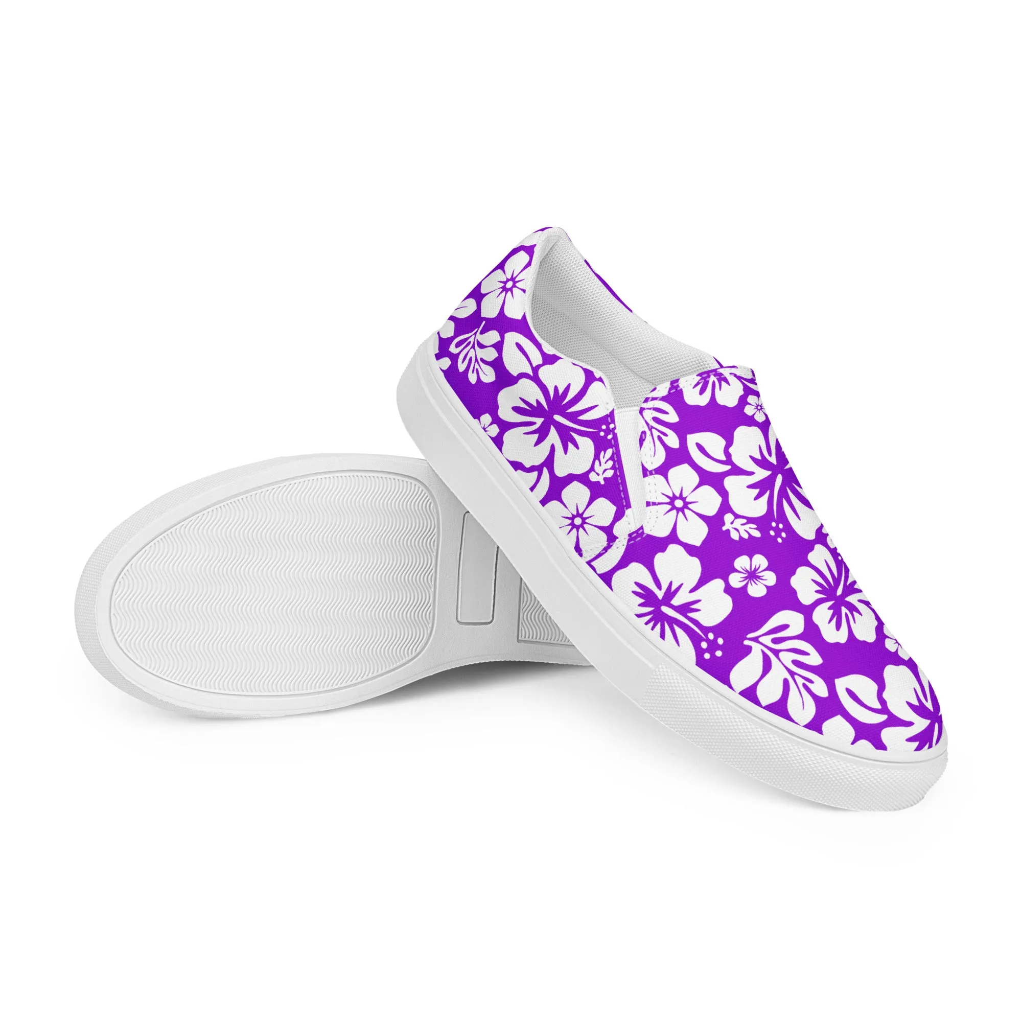 Purple Hawaiian Flowers Men’s Slip On Canvas Shoes