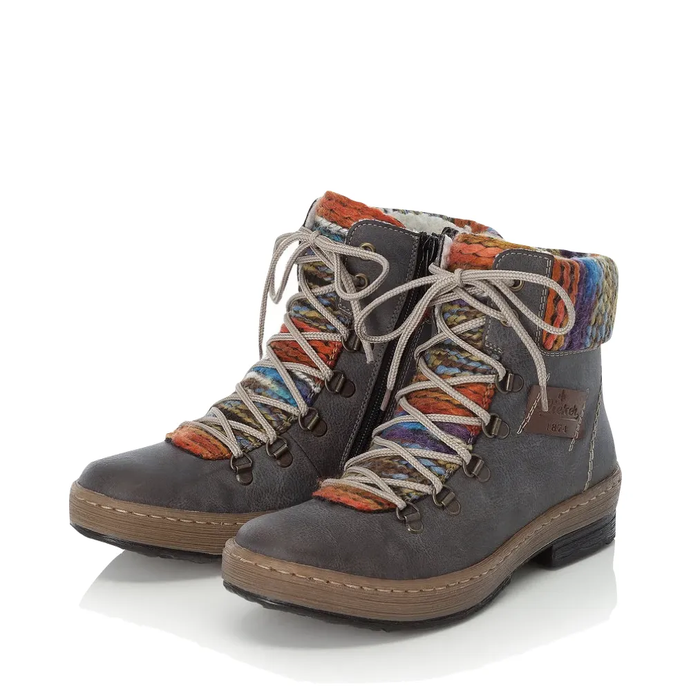 Rieker Women's Felicitas 43 Tie Boot in Basalt Grey