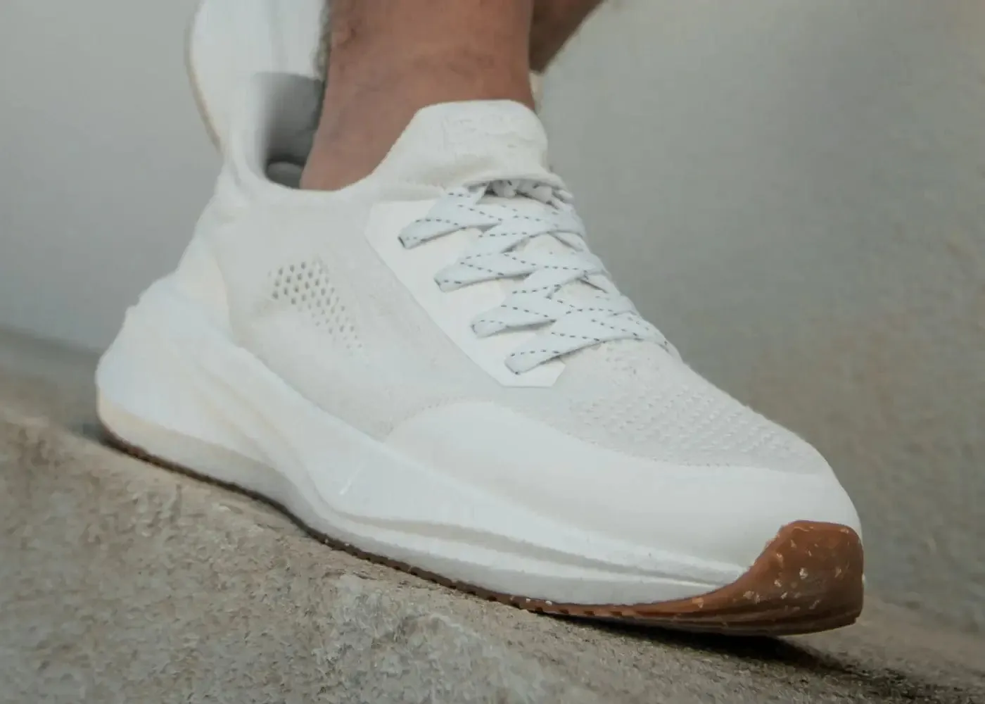 Runners Men's Hemp Leather Trainers | Pearl White