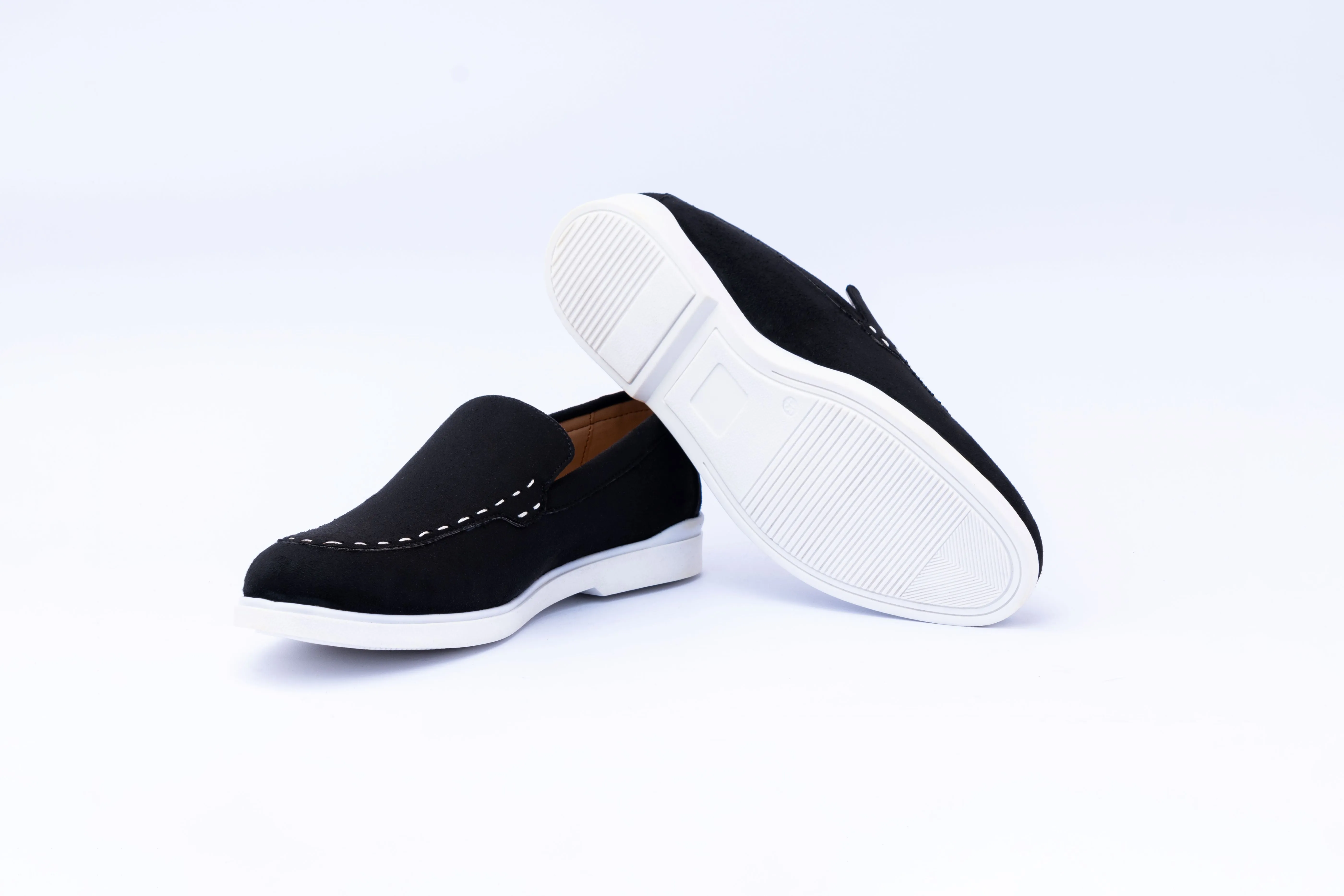 SUEDE SLIP-ONS WITH THREAD DETAIL- BLACK