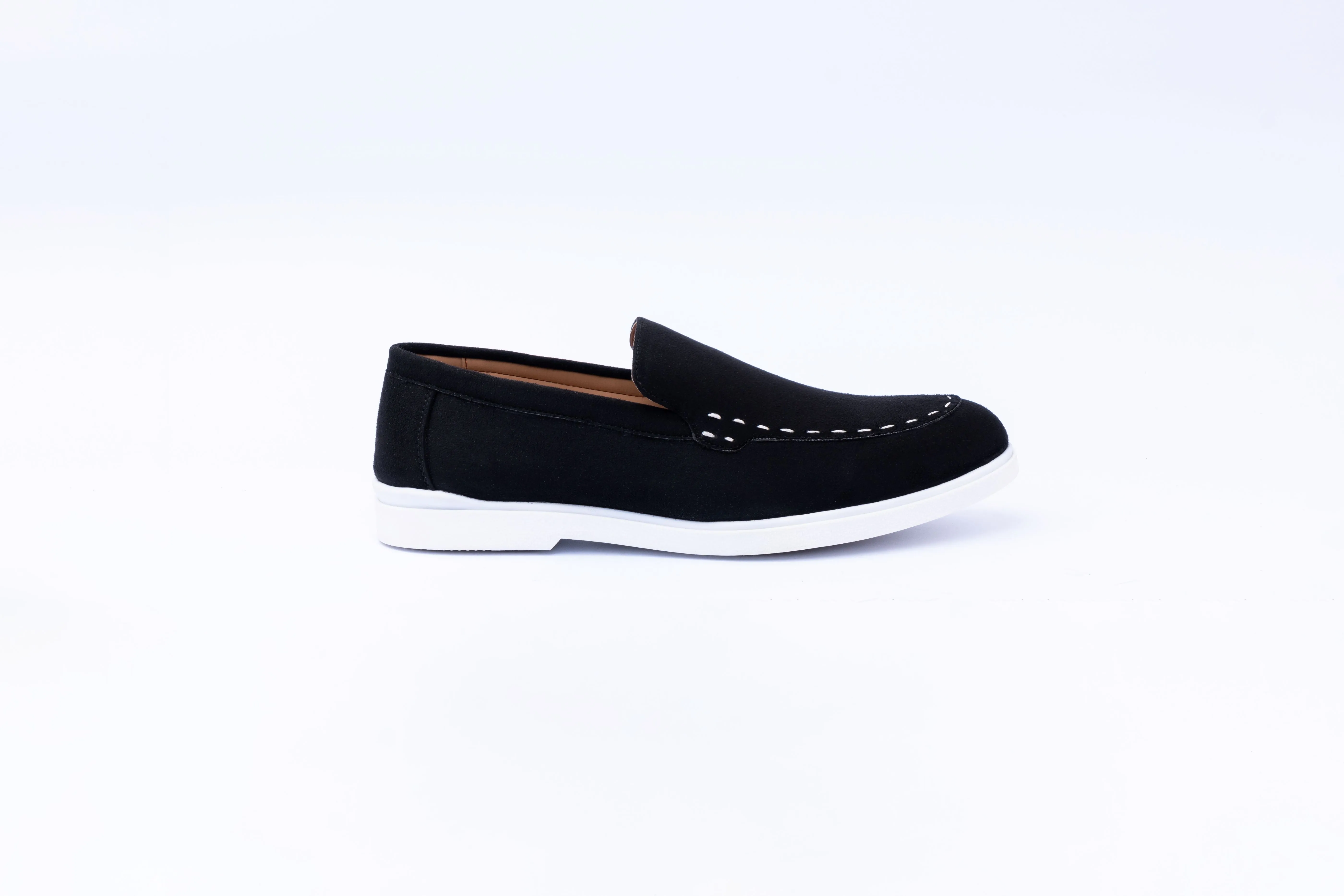 SUEDE SLIP-ONS WITH THREAD DETAIL- BLACK