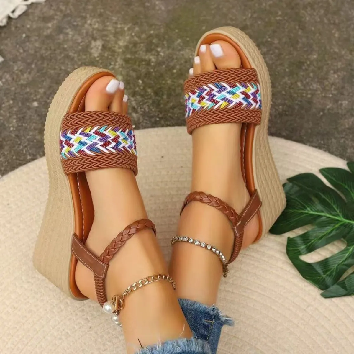 Super Cute Open Toe Wedge Woven Sandals