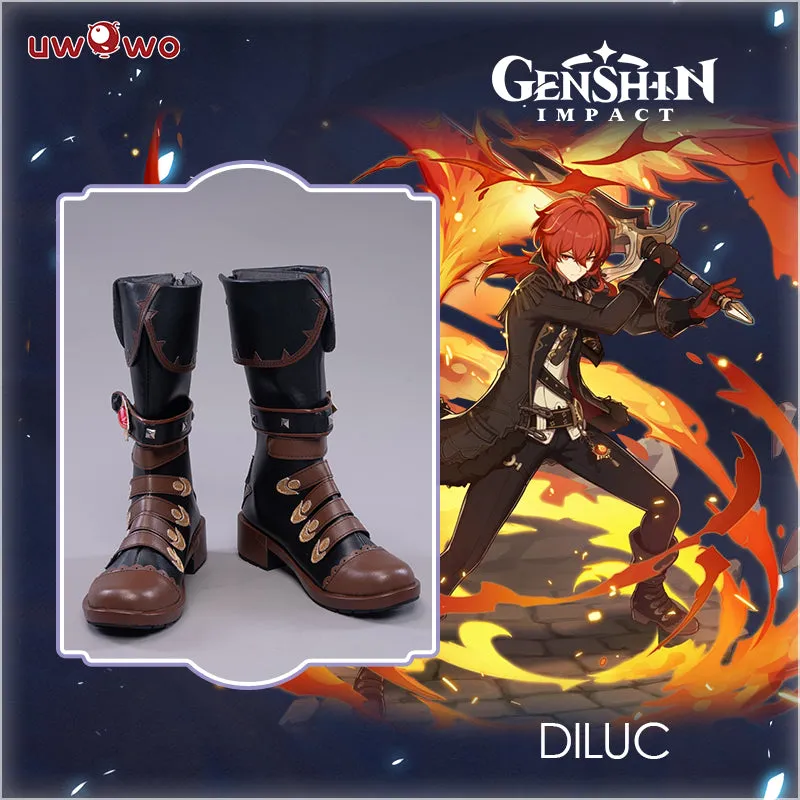 Uwowo Game Genshin Impact Cosplay Diluc The Dark Side of Dawn Darknight Hero Cosplay Shoes