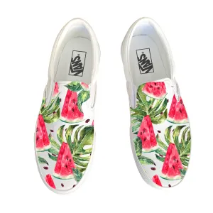 Watermelon Pattern on White Slip on Vans