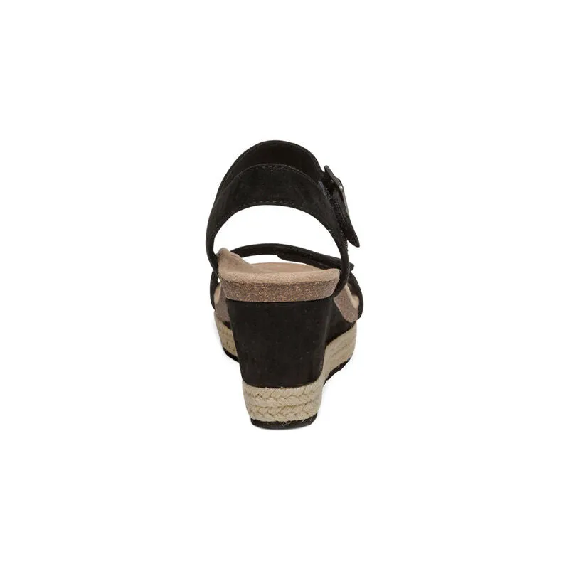 WOMEN'S AETREX SYDNEY QUARTER STRAP ESPADRILLE WEDGE | BLACK